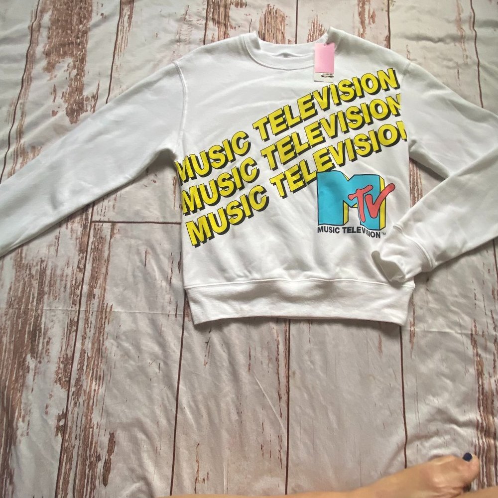 MTV light weight crew neck sweatshirt-white-XS